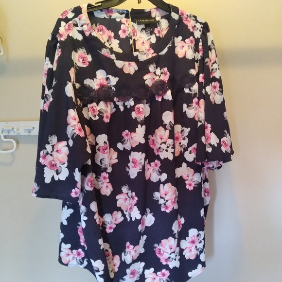 Lane Bryant Floral Flutter Sleeve High Waist Round Neck Top with Lace Detail - Picture 1 of 3